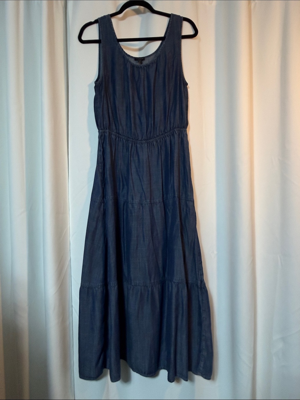 Talbots 100% Tencel Lyocell Chambray Prairie Flounce Dress Lagenlook SZ8 R2